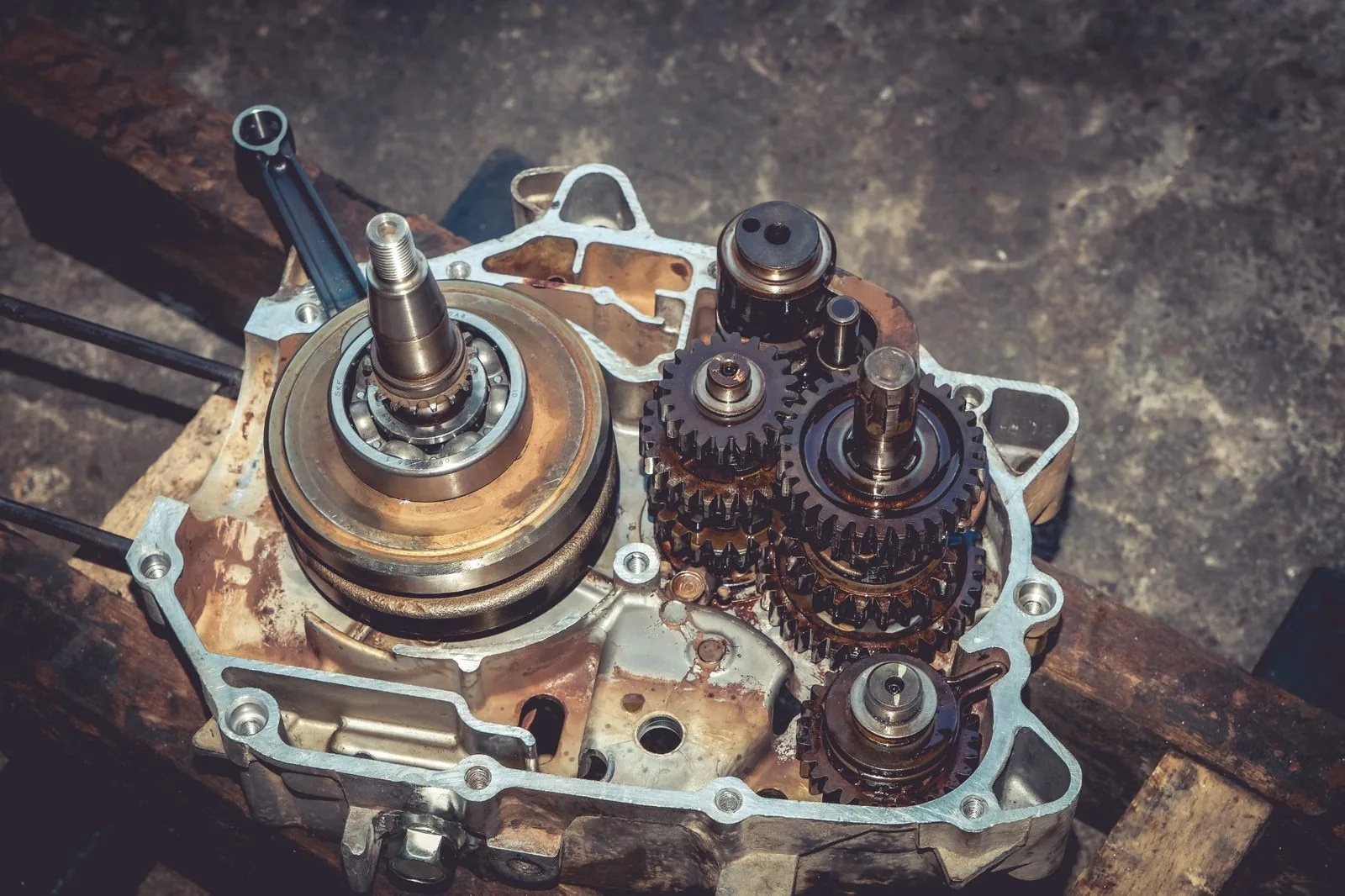 Gearset and transmission components on a bench